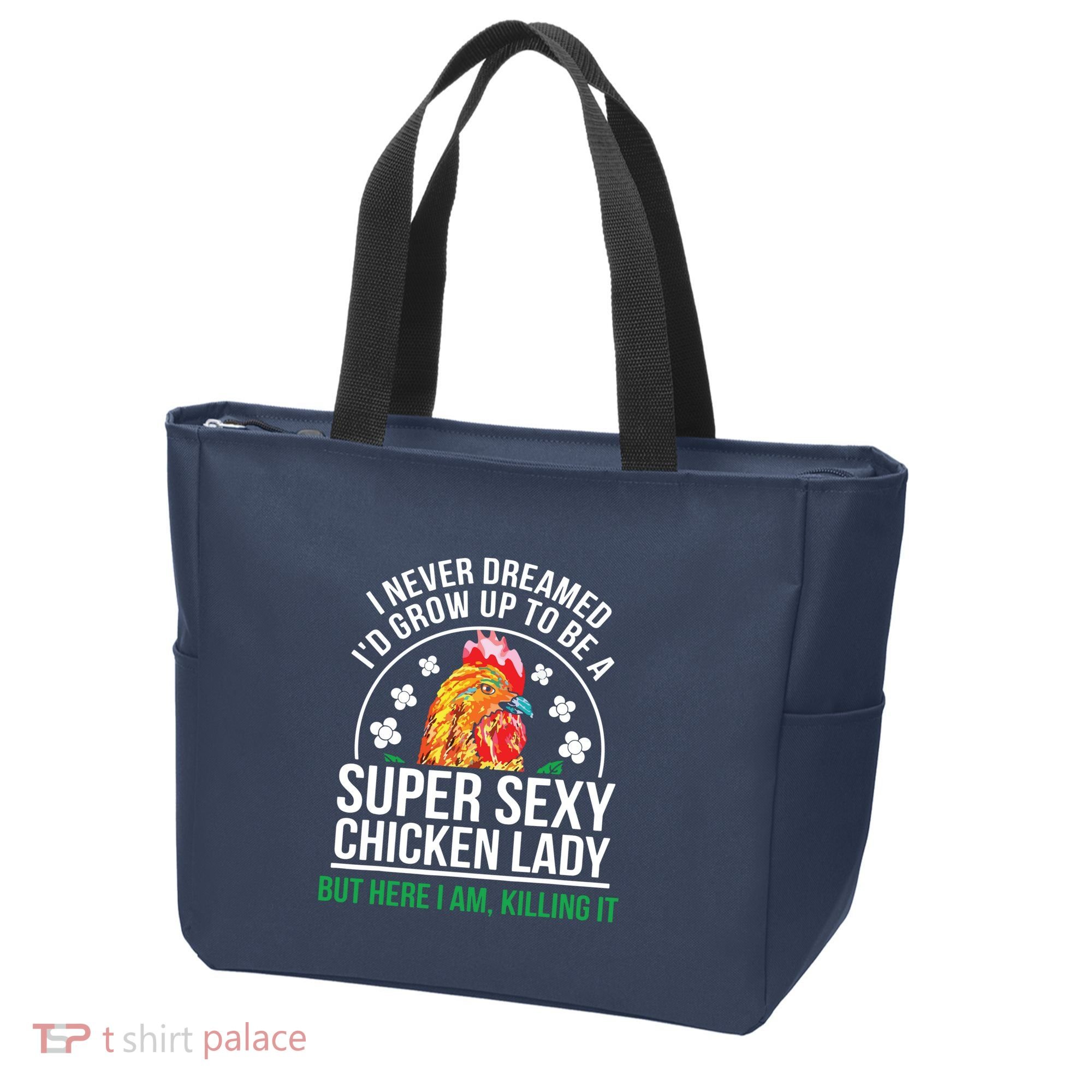 Funny Crazy Chicken Farmer Lady Women Tote Bag