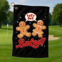 Funny Cute Christmas Let's Get Baked Gingerbread Cookies Golf Towel thumb 1