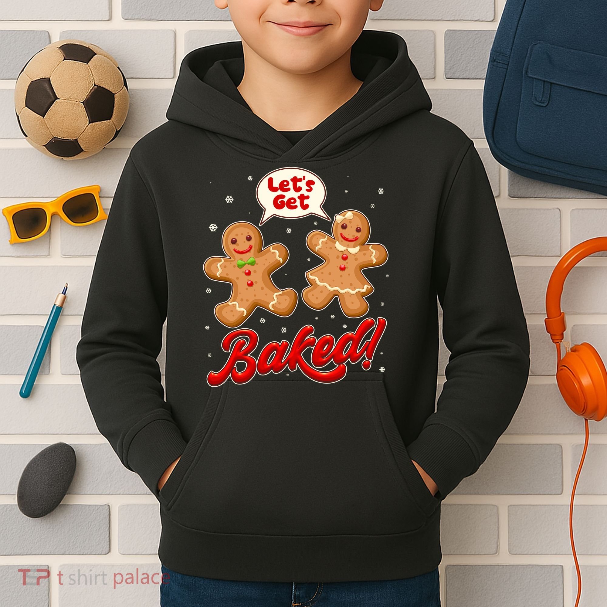 Funny Cute Christmas Let's Get Baked Gingerbread Cookies Kids Hoodie