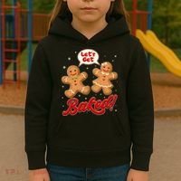 Funny Cute Christmas Let's Get Baked Gingerbread Cookies Kids Hoodie thumb 3