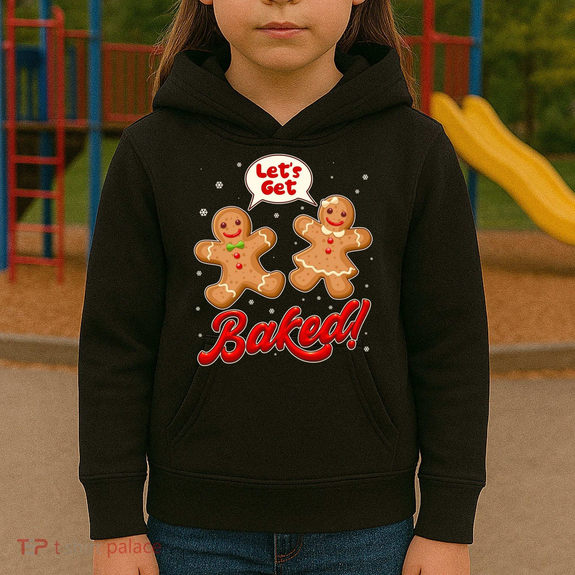 Funny Cute Christmas Let's Get Baked Gingerbread Cookies Kids Hoodie