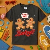 Funny Cute Christmas Let's Get Baked Gingerbread Cookies Kids T-Shirt thumb 3
