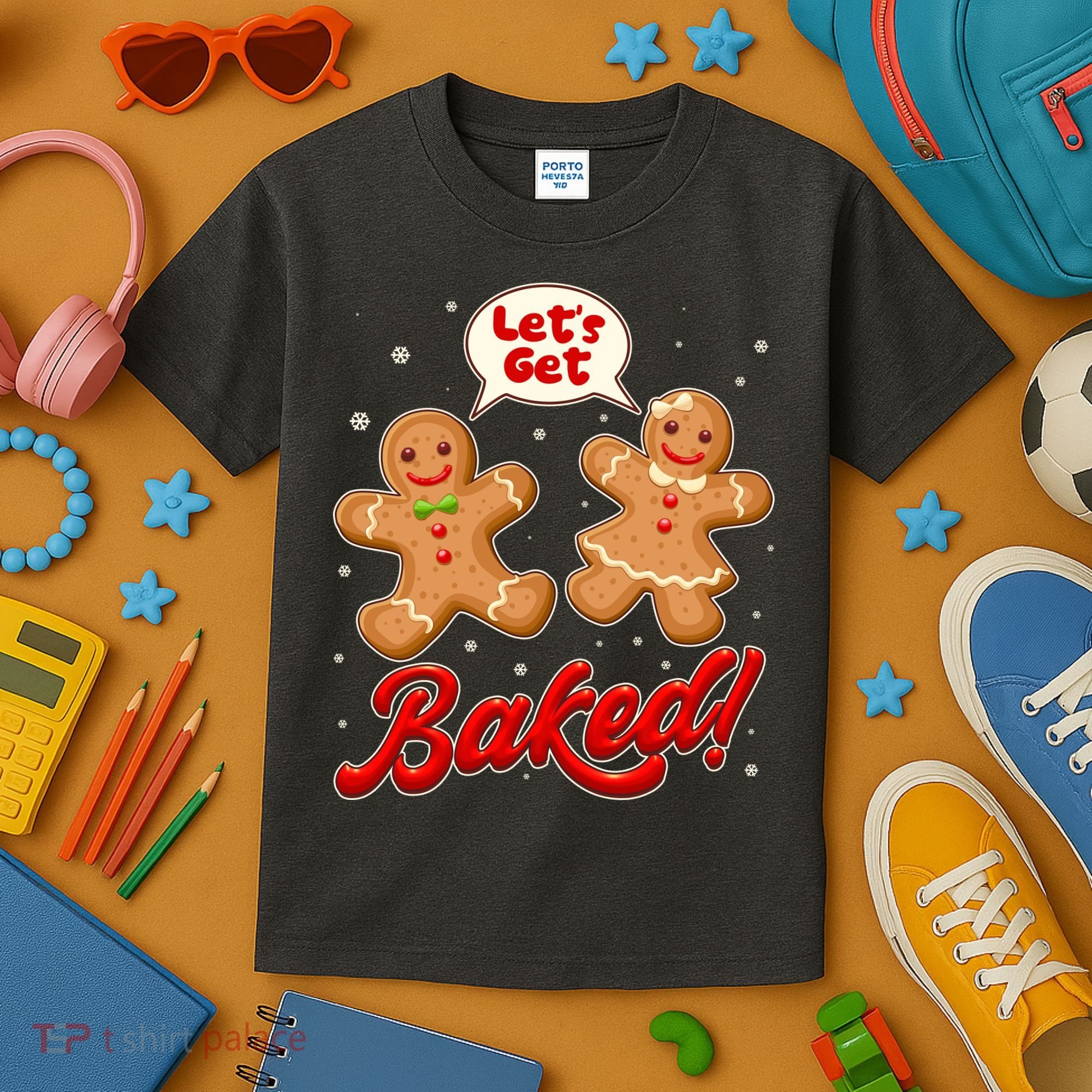 Funny Cute Christmas Let's Get Baked Gingerbread Cookies Kids T-Shirt
