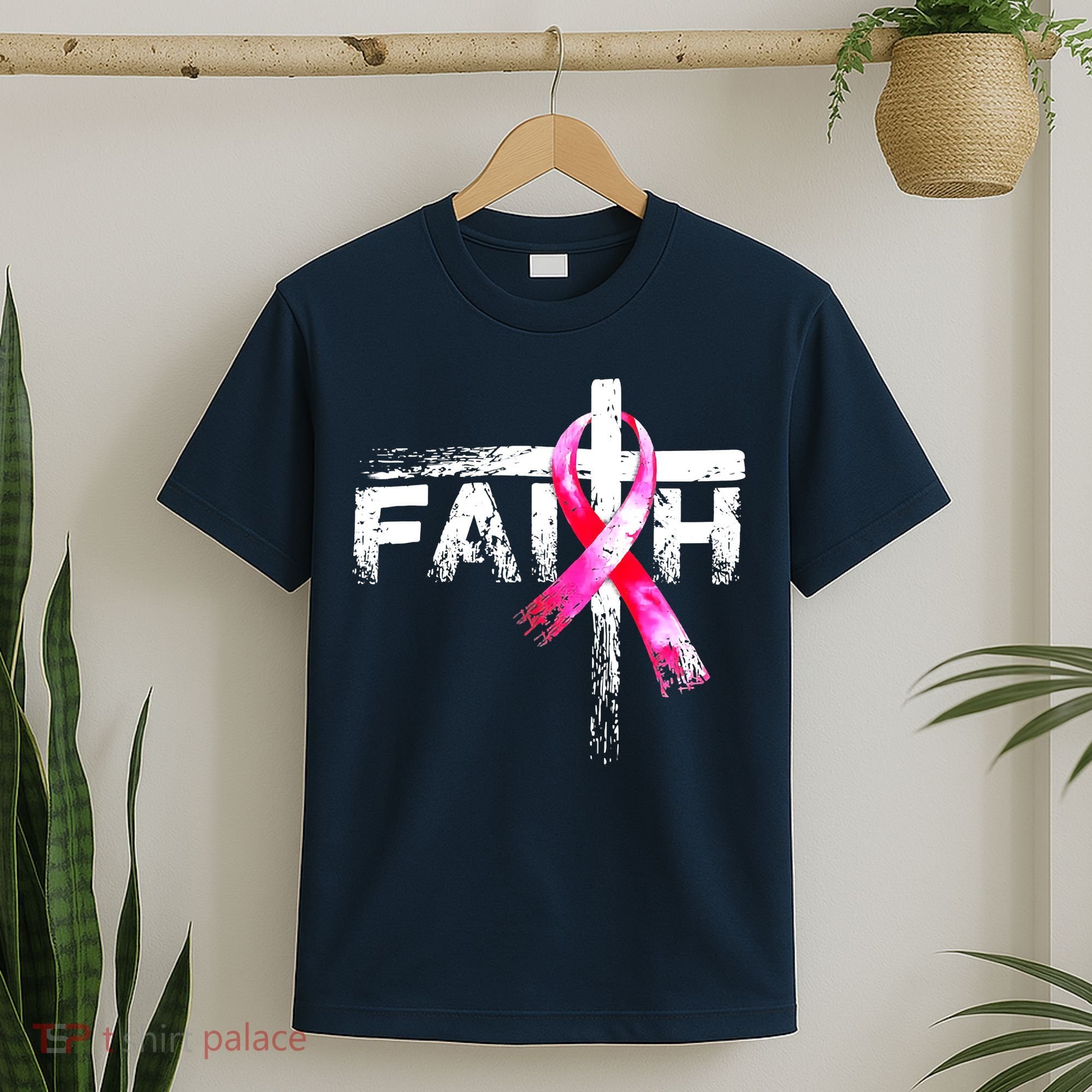 Faith Christian Cross Jesus Pink Ribbon Breast Cancer T-Shirt
