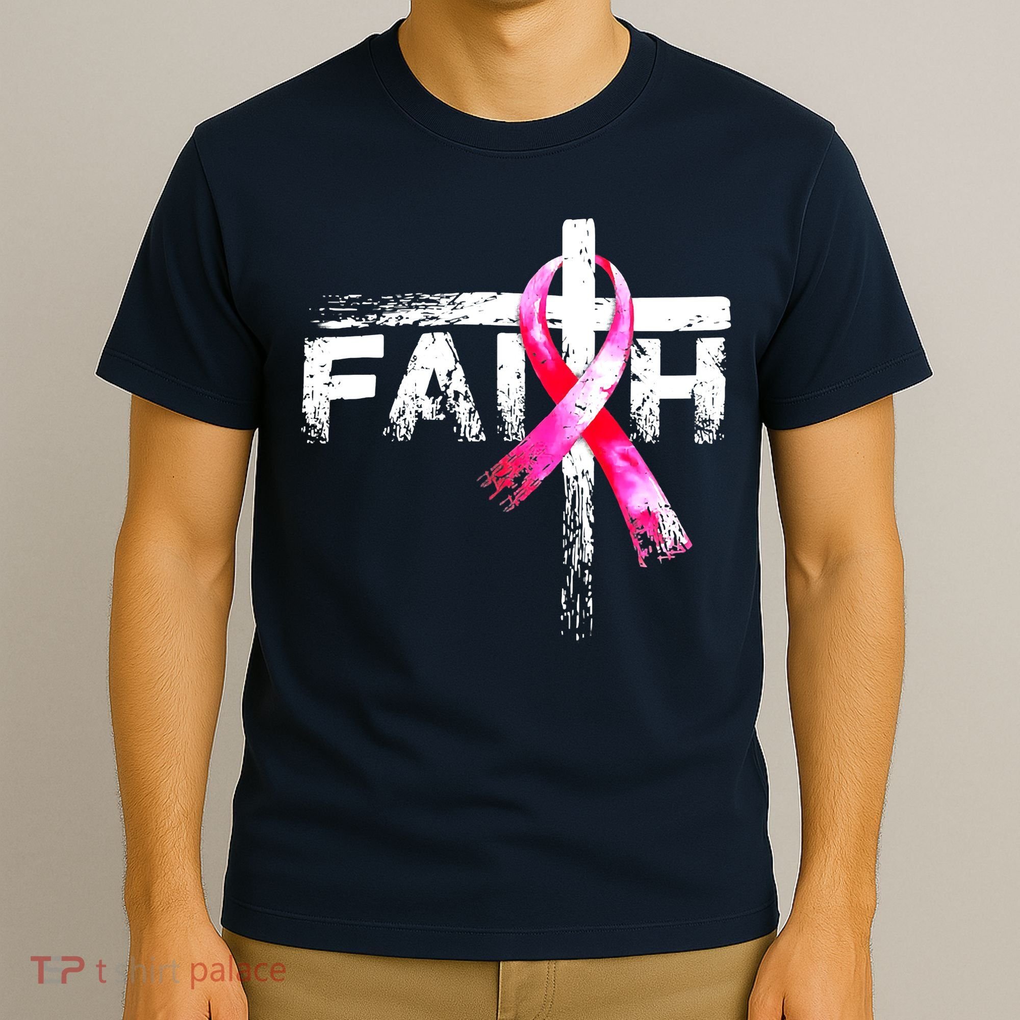 Faith Christian Cross Jesus Pink Ribbon Breast Cancer T-Shirt
