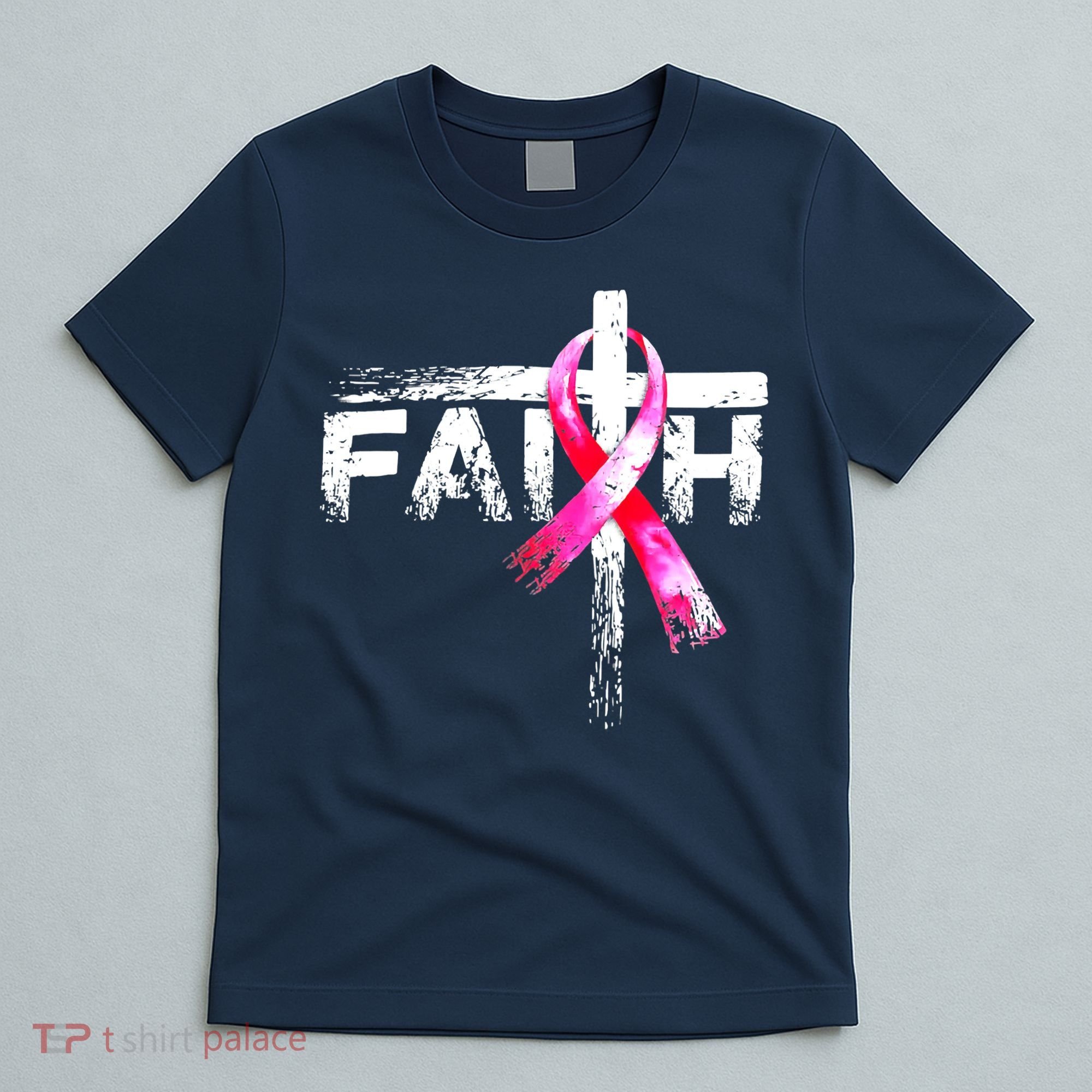 Faith Christian Cross Jesus Pink Ribbon Breast Cancer T-Shirt