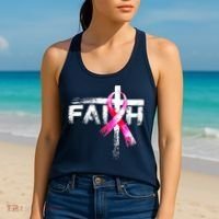 Faith Christian Cross Jesus Pink Ribbon Breast Cancer Women's Tank Top thumb 2