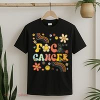 F Ck Cancer Groovy Retro Flower Awareness Against Cancer T-Shirt thumb 2