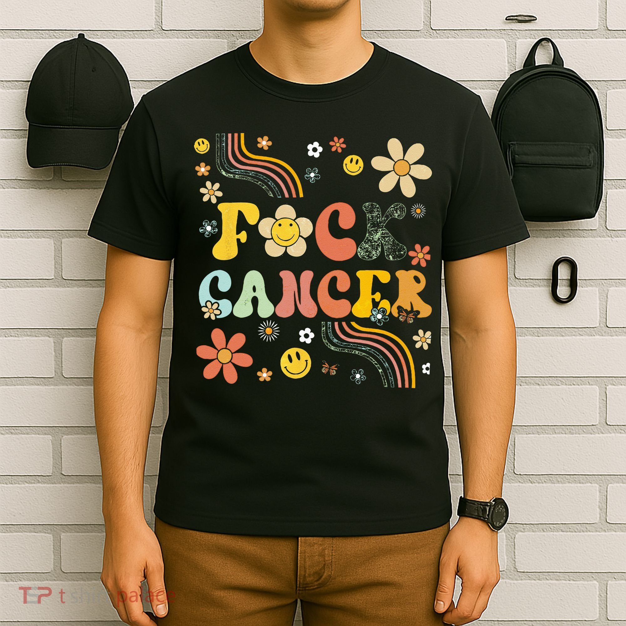 F Ck Cancer Groovy Retro Flower Awareness Against Cancer T-Shirt