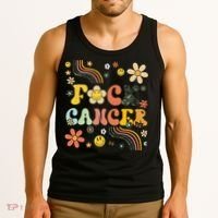 F Ck Cancer Groovy Retro Flower Awareness Against Cancer Tank Top thumb 3