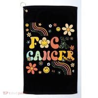 F Ck Cancer Groovy Retro Flower Awareness Against Cancer Golf Towel thumb 0
