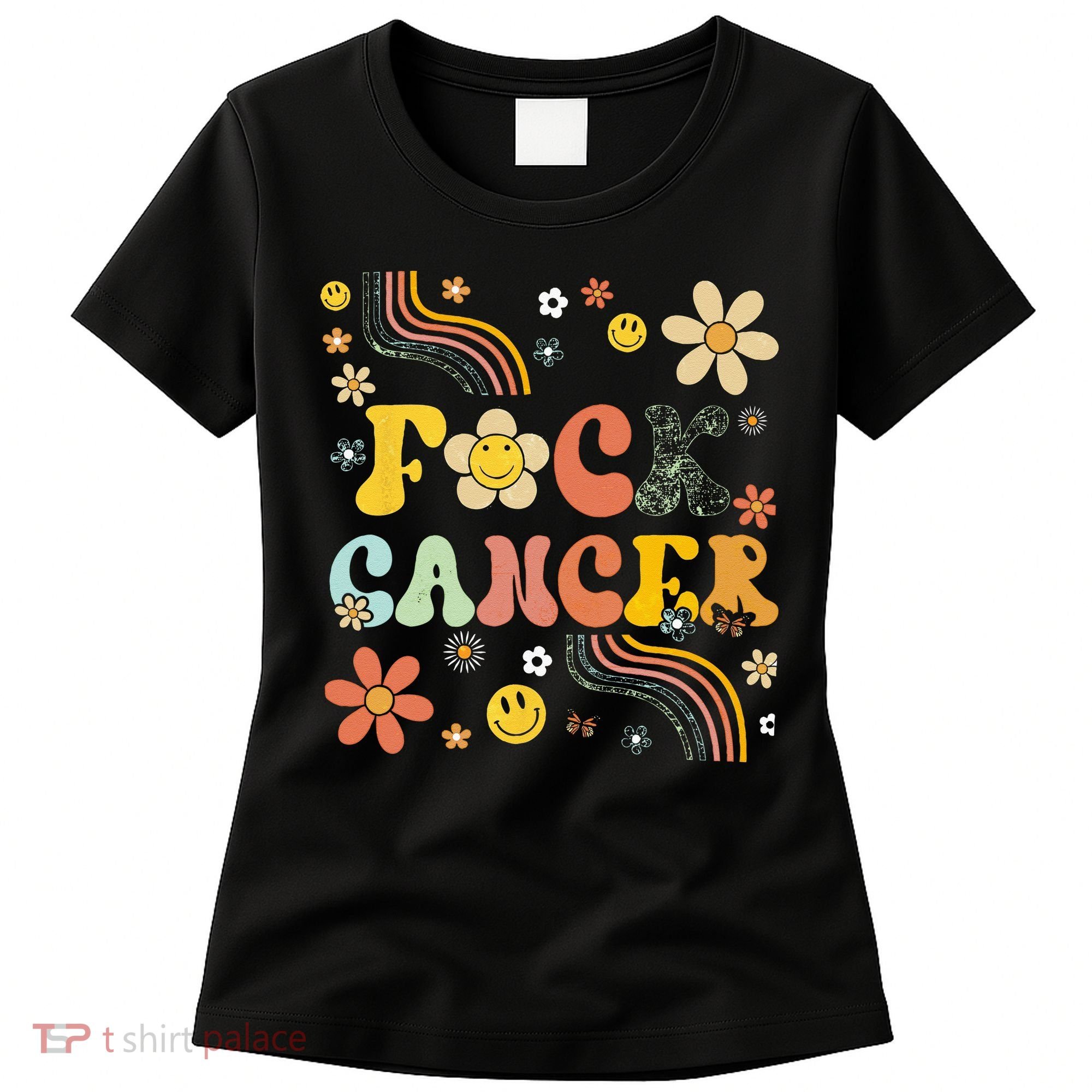 F Ck Cancer Groovy Retro Flower Awareness Against Cancer Women's T-Shirt