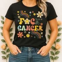 F Ck Cancer Groovy Retro Flower Awareness Against Cancer Women's T-Shirt thumb 2