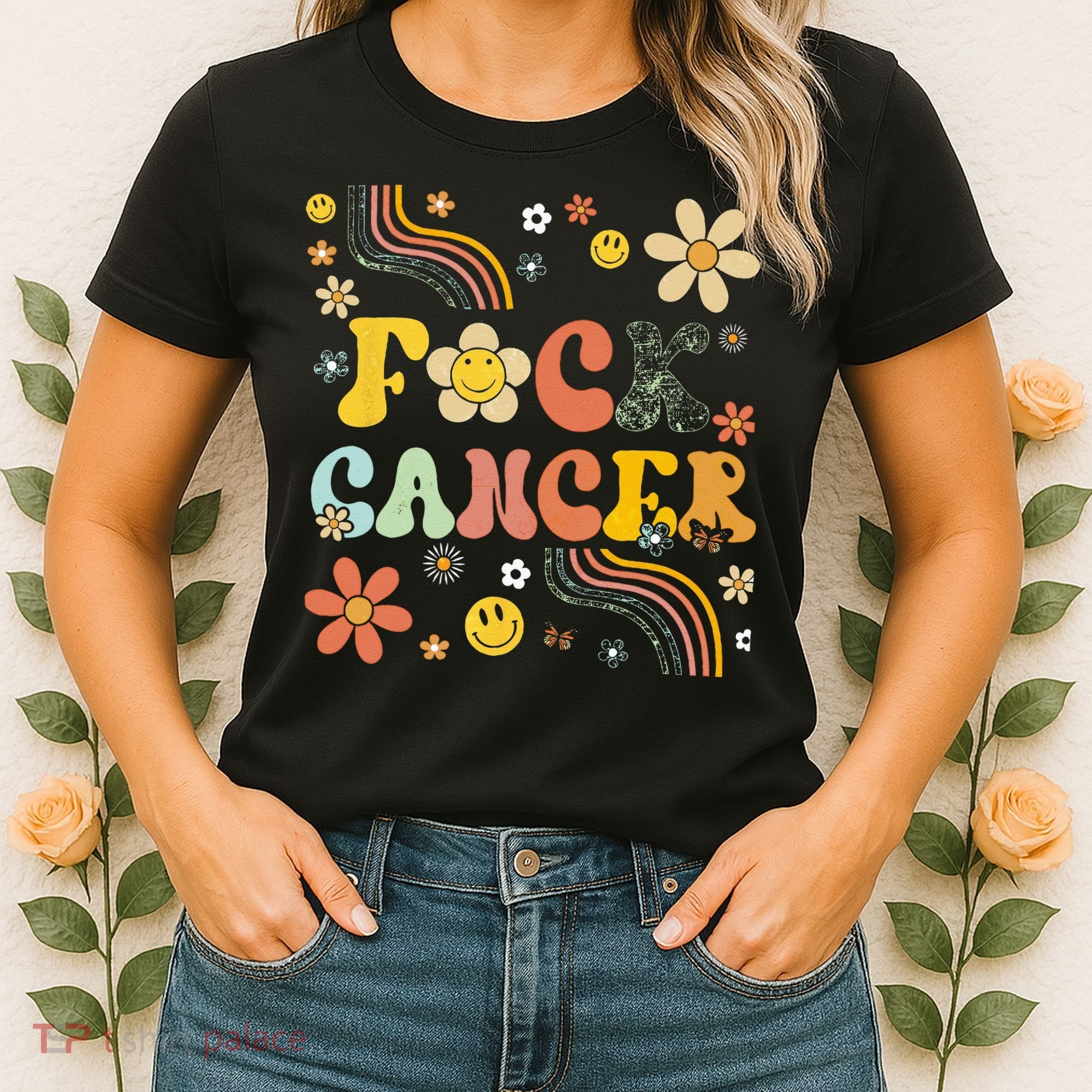 F Ck Cancer Groovy Retro Flower Awareness Against Cancer Women's T-Shirt