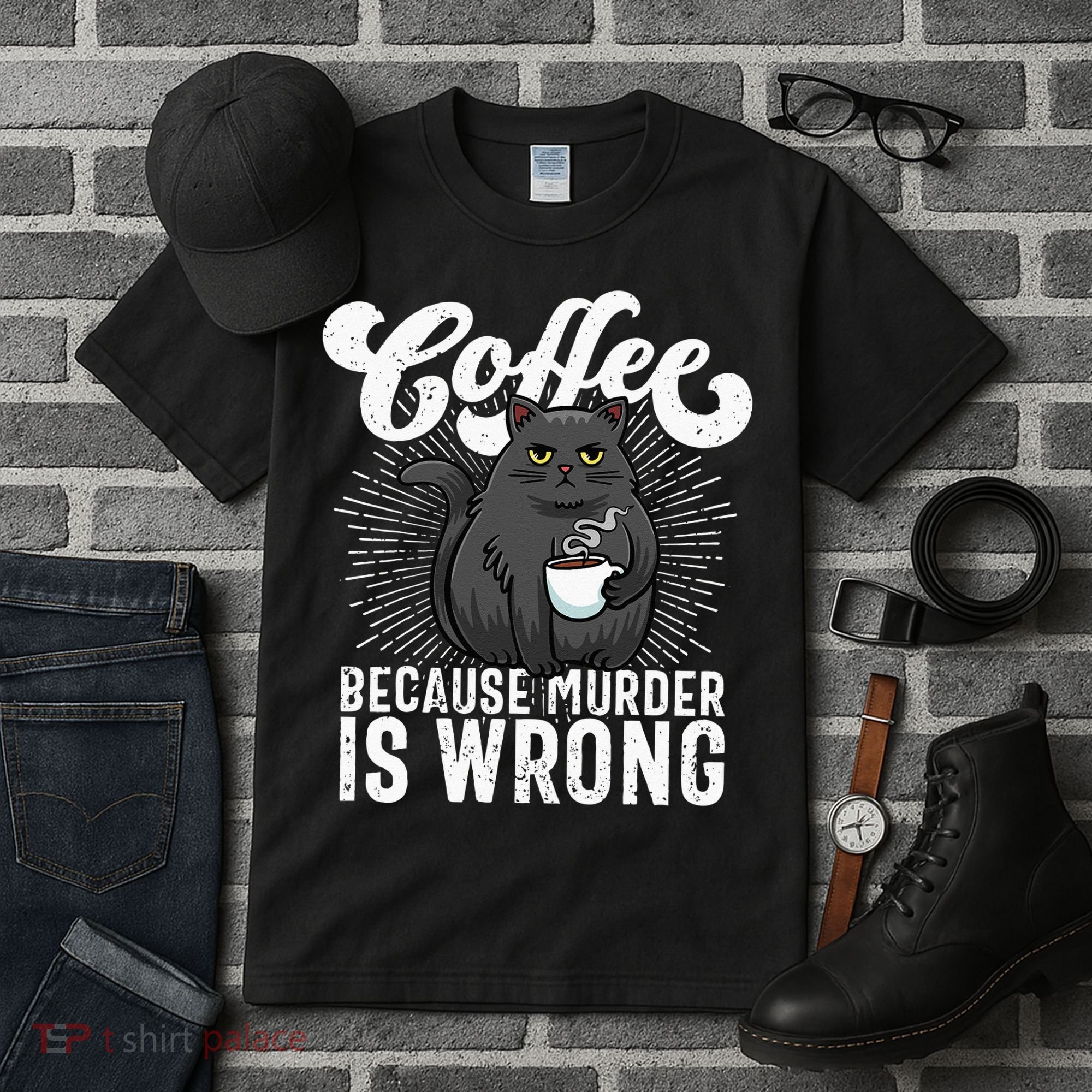 Funny Coffee  Coffee Lover  Cute Cat Tall T-Shirt