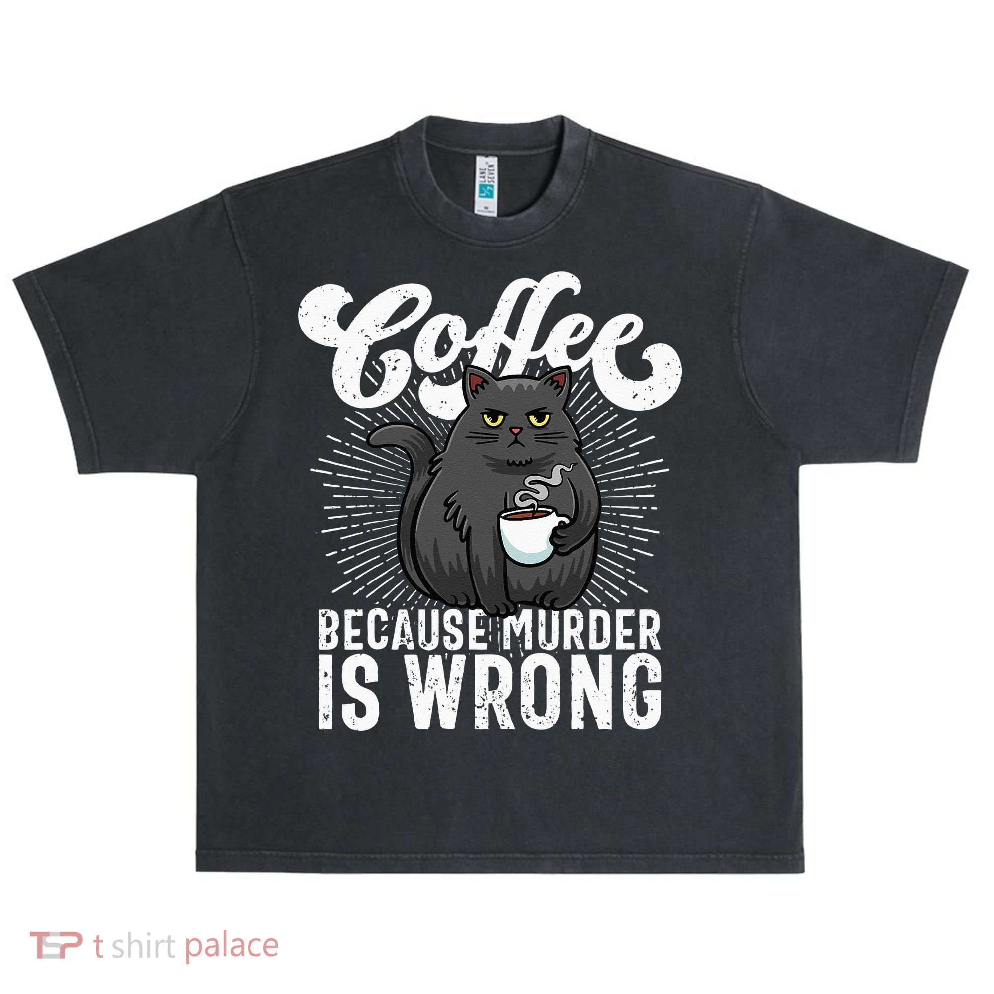 Funny Coffee  Coffee Lover  Cute Cat Urban Oversized Heavyweight T-Shirt