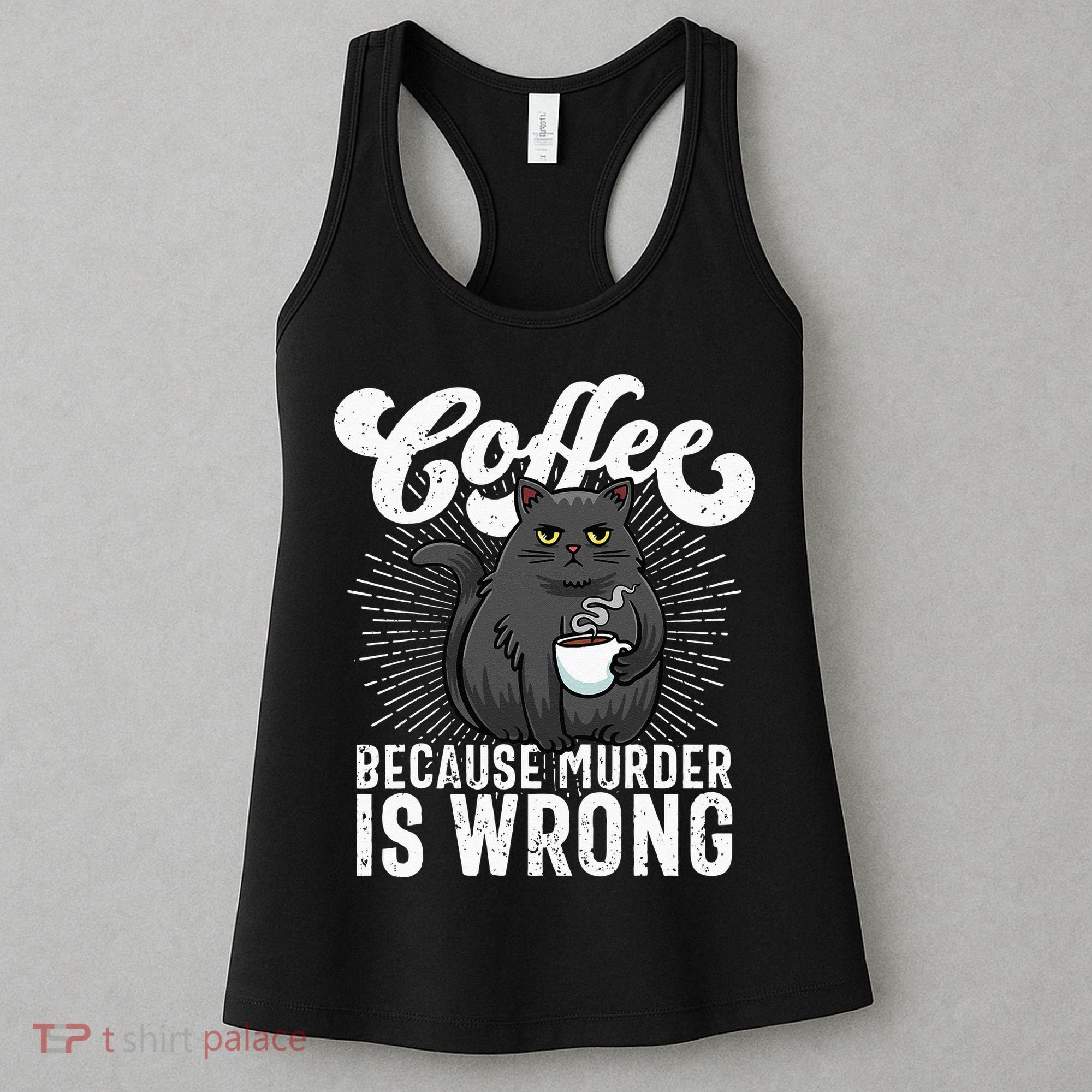 Funny Coffee  Coffee Lover  Cute Cat Women's Tank Top