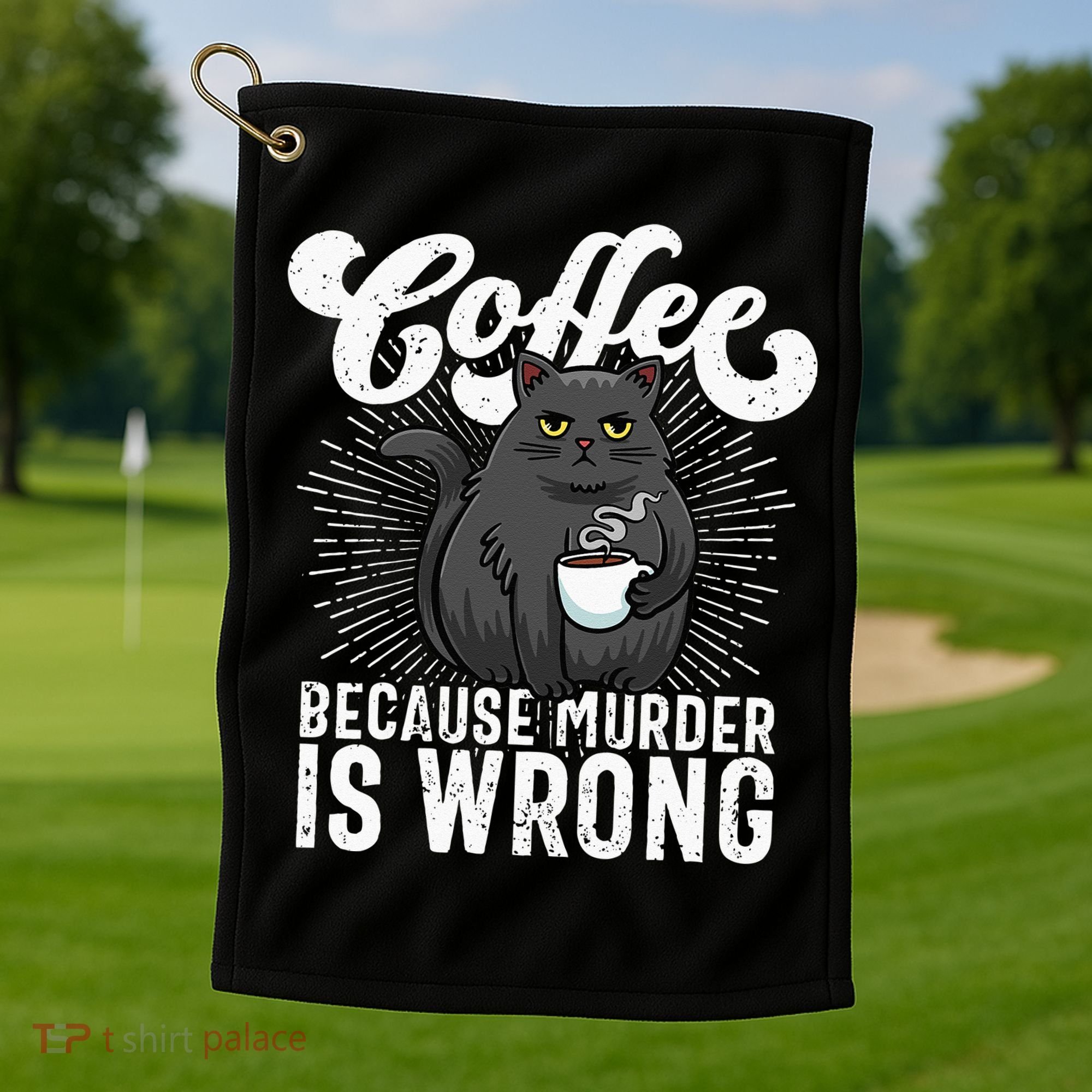 Funny Coffee  Coffee Lover  Cute Cat Golf Towel