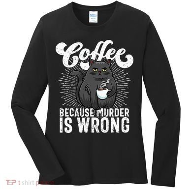 Funny Coffee  Coffee Lover  Cute Cat Women's Long Sleeve Shirt