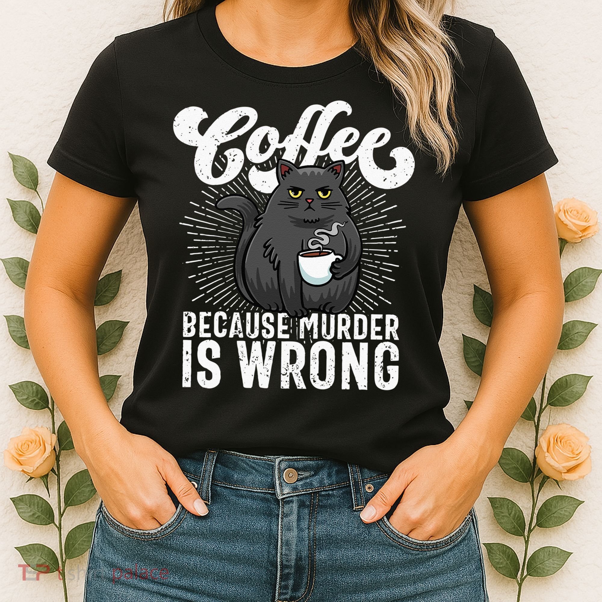 Funny Coffee  Coffee Lover  Cute Cat Women's T-Shirt