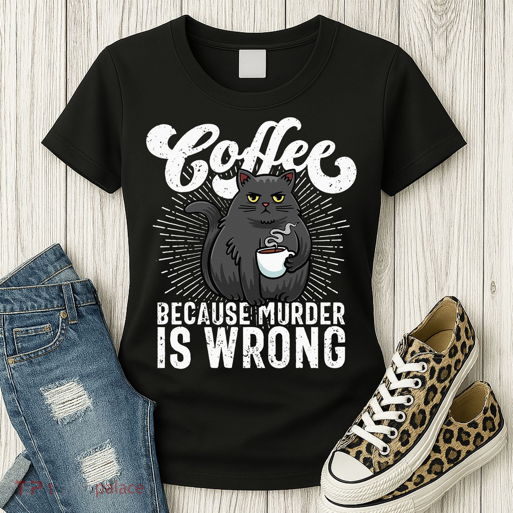 Funny Coffee  Coffee Lover  Cute Cat Women's T-Shirt