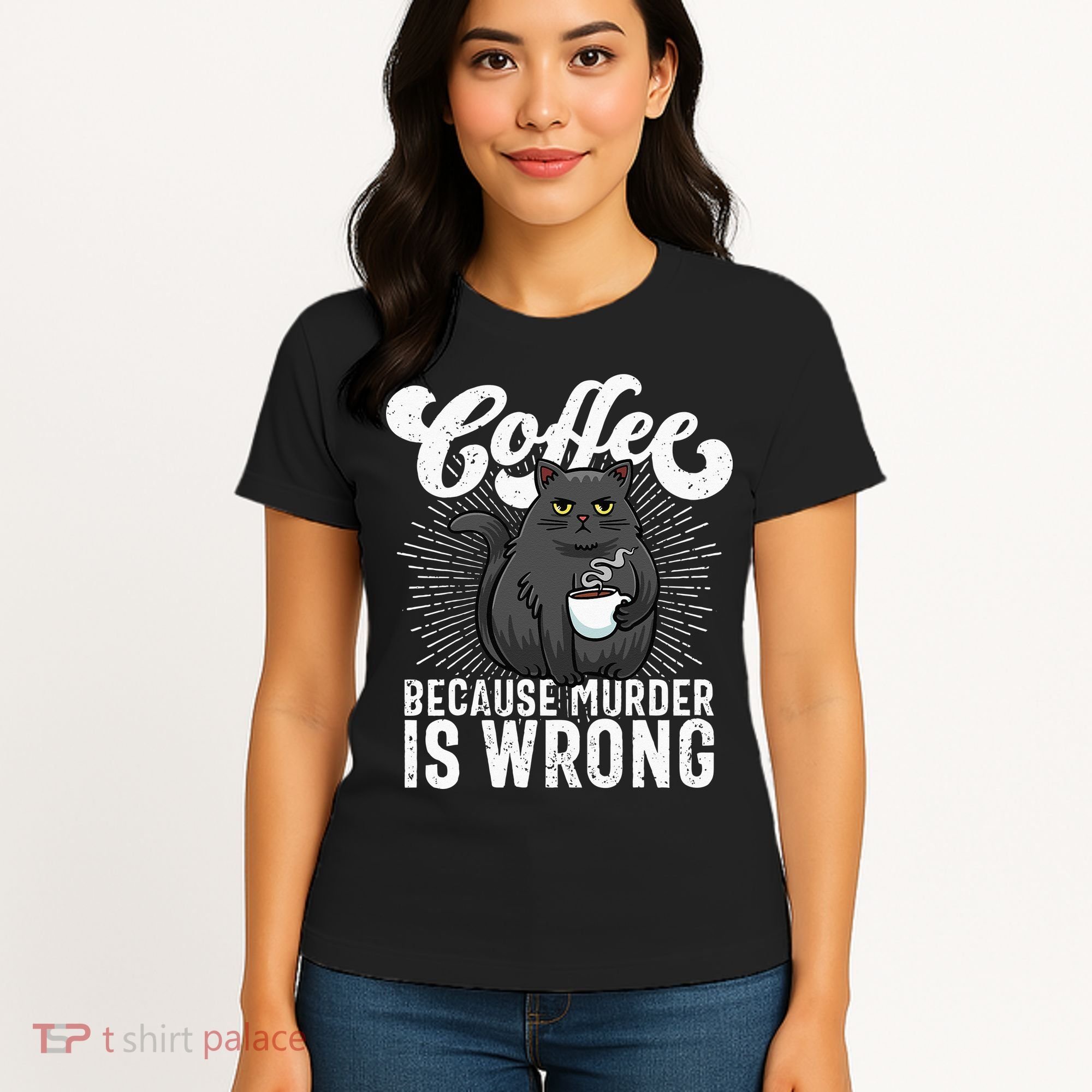 Funny Coffee  Coffee Lover  Cute Cat Women's T-Shirt