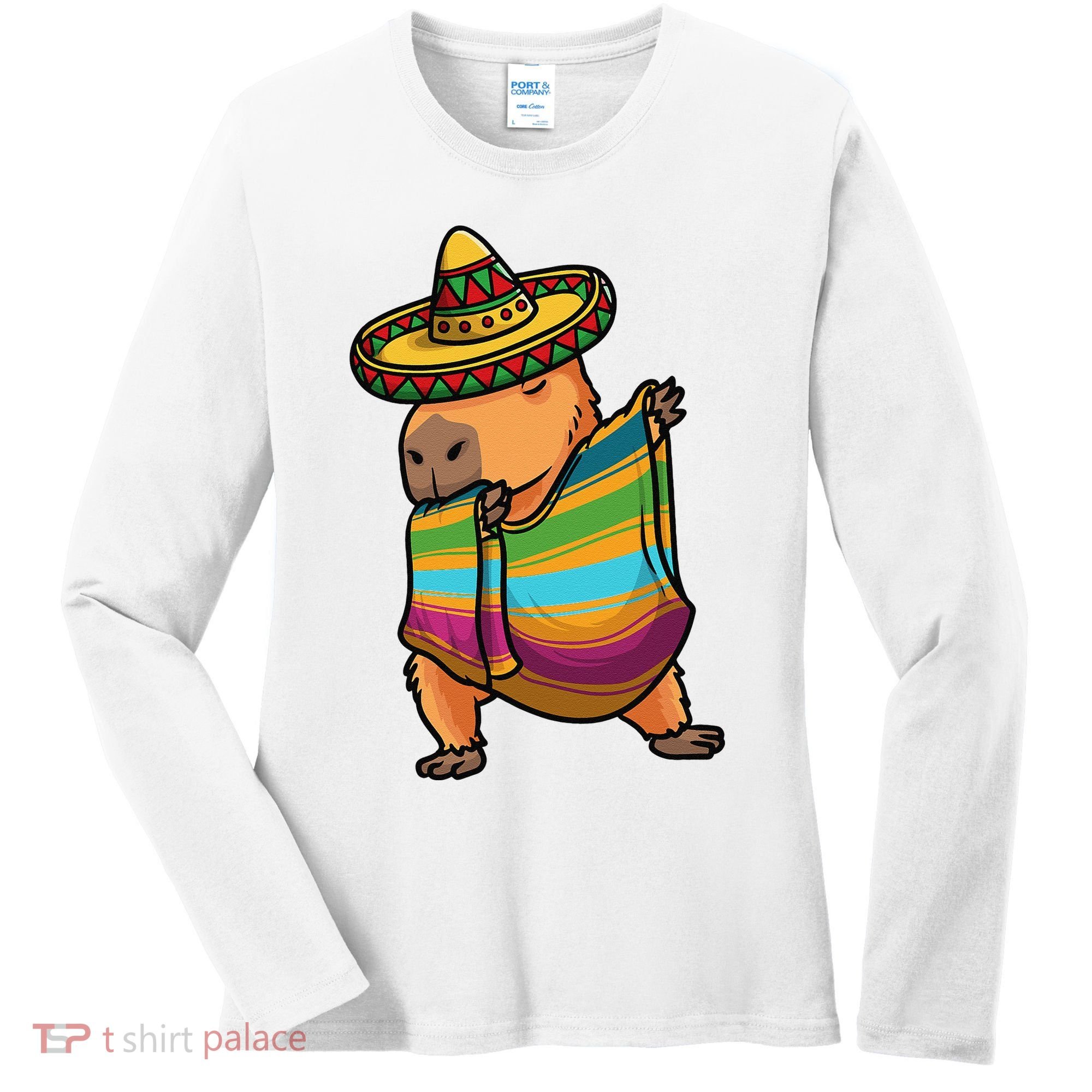 Funny Capybara Cinco De Mayo Rodent Dab Mexican Gift Women's Long Sleeve Shirt