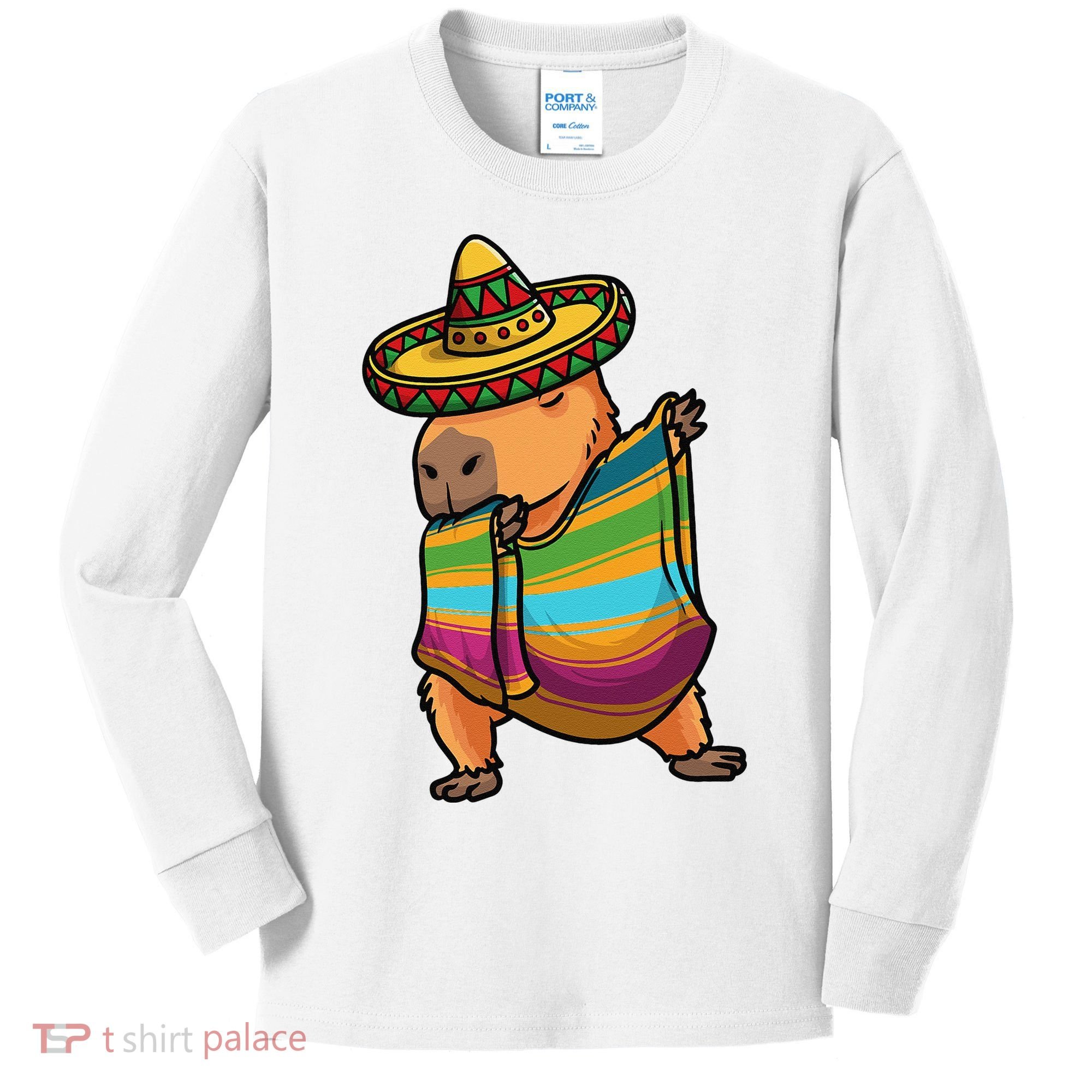 Funny Capybara Cinco De Mayo Rodent Dab Mexican Gift Kids Long Sleeve Shirt