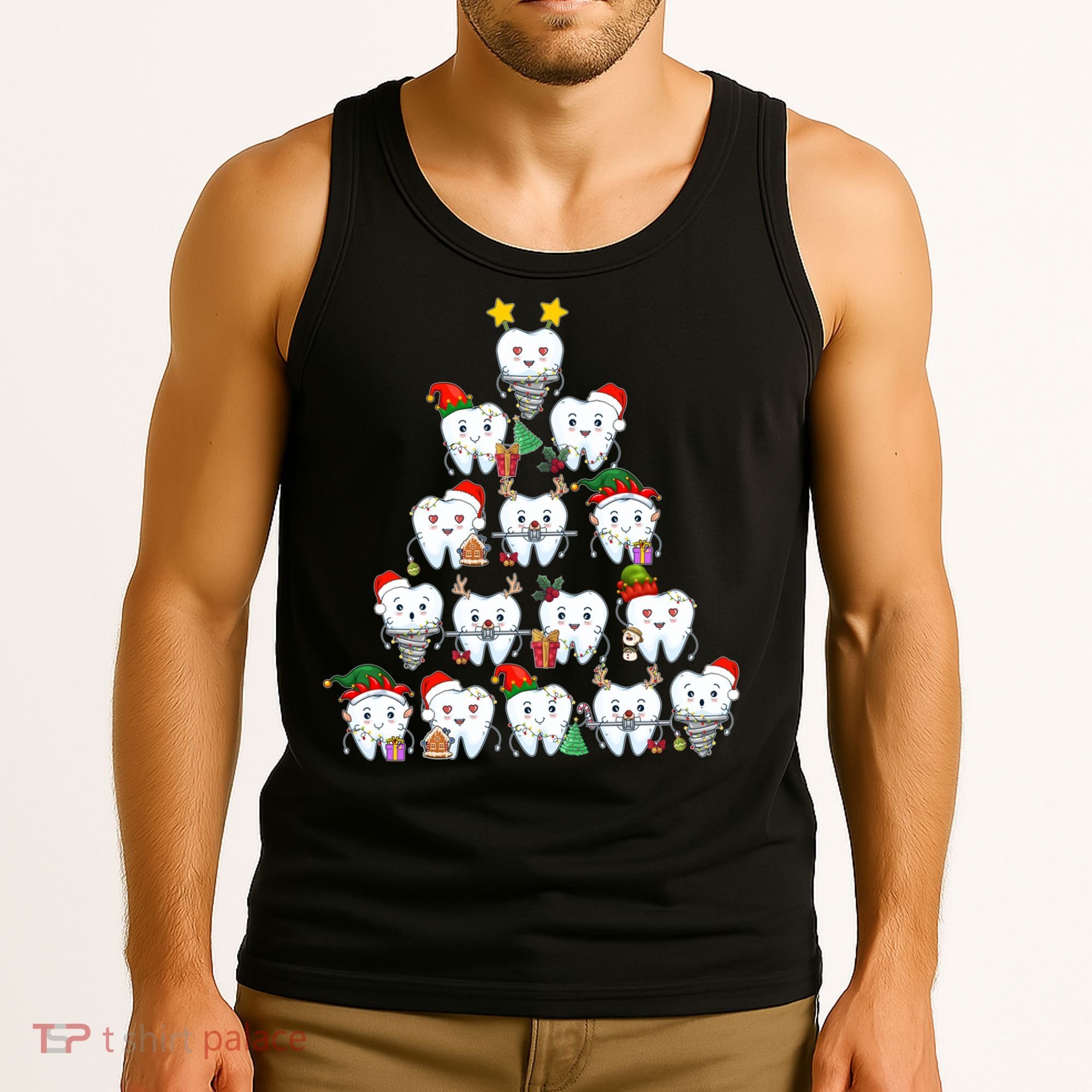 Funny Cute Christmas Dentistree Tooth Tree Tank Top