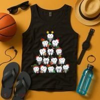 Funny Cute Christmas Dentistree Tooth Tree Tank Top thumb 4