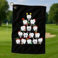 Funny Cute Christmas Dentistree Tooth Tree Golf Towel thumb 1