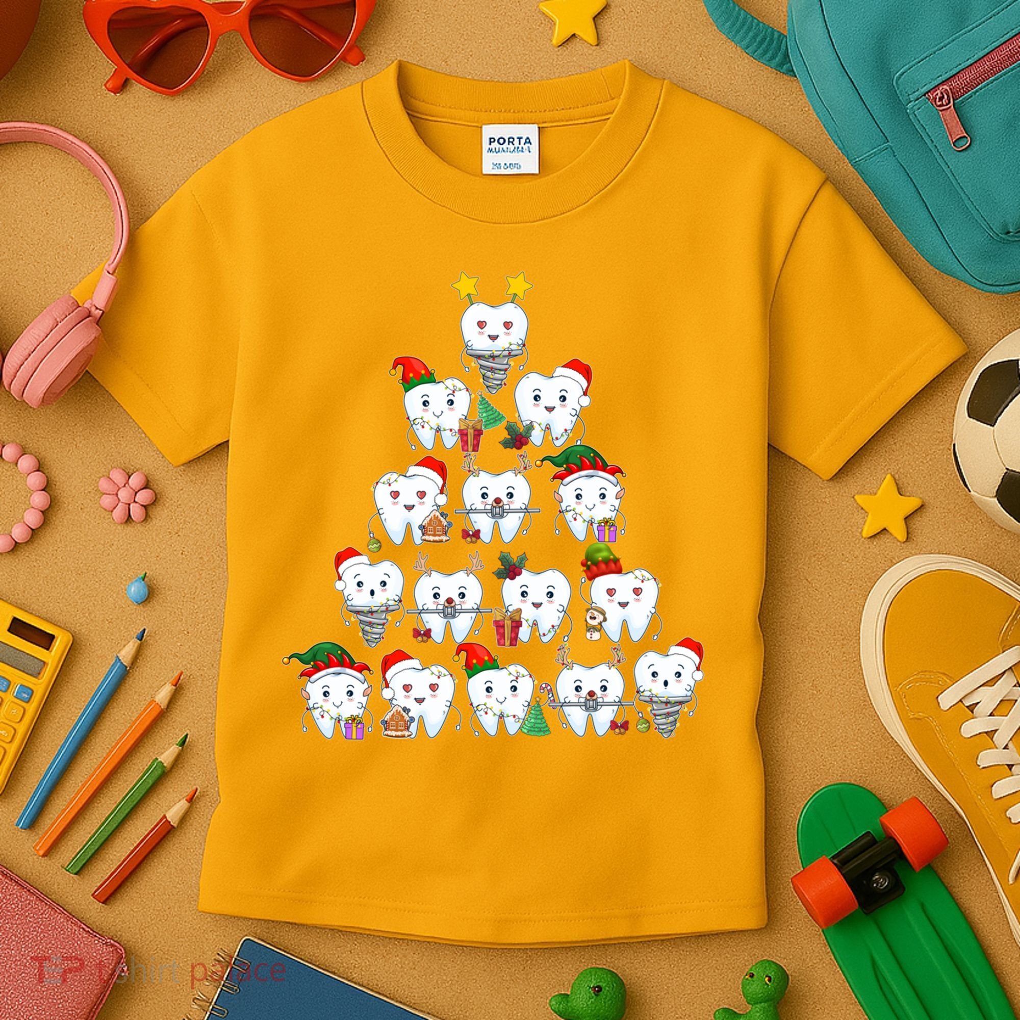 Funny Cute Christmas Dentistree Tooth Tree Kids T-Shirt