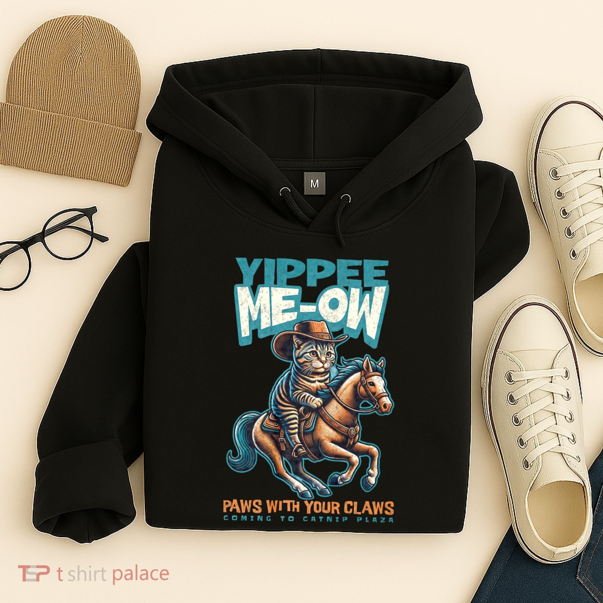 Funny Cat Cowboy Yippee Meow Hoodie