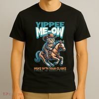 Funny Cat Cowboy Yippee Meow T-Shirt thumb 3