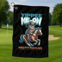 Funny Cat Cowboy Yippee Meow Golf Towel thumb 1