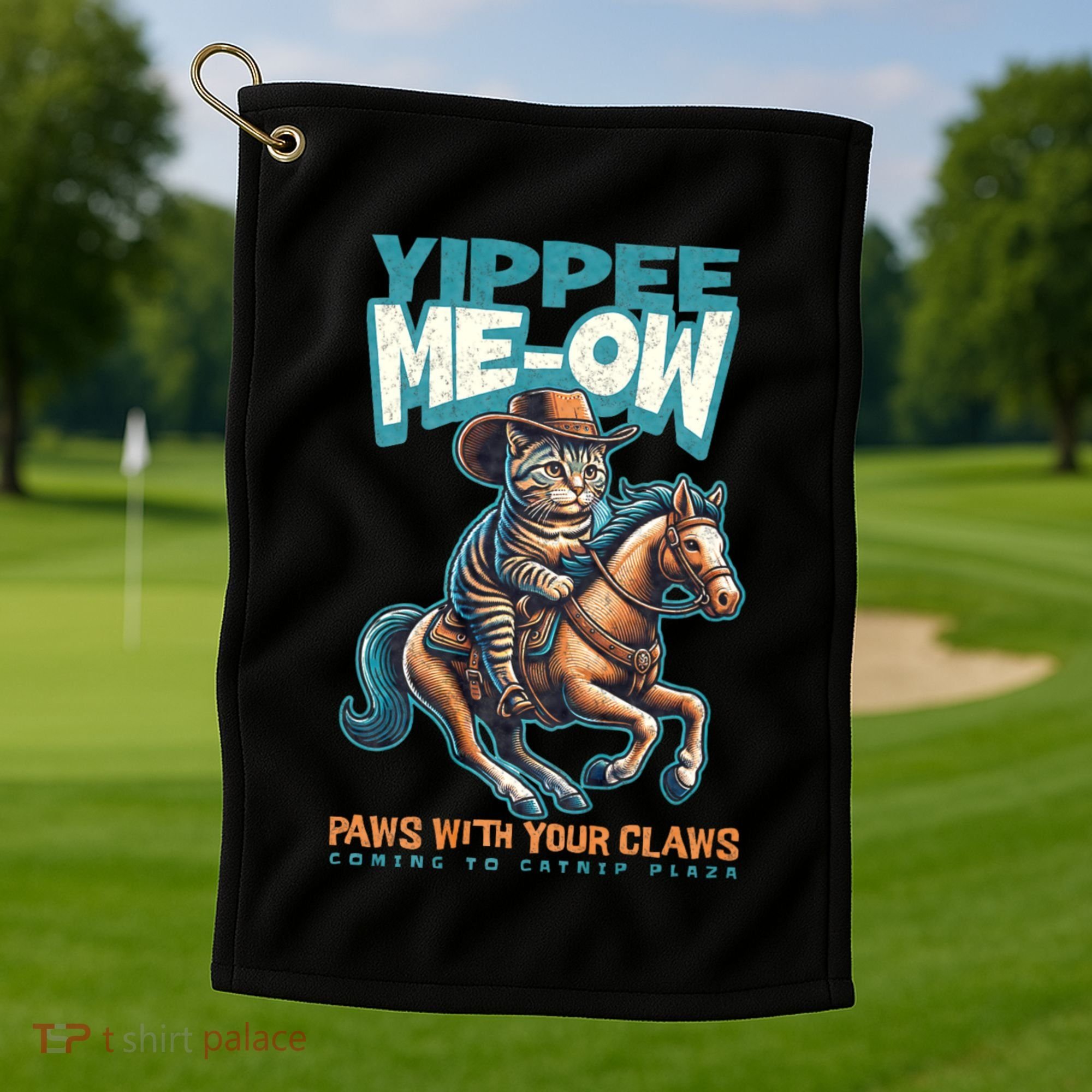 Funny Cat Cowboy Yippee Meow Golf Towel