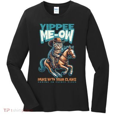 Funny Cat Cowboy Yippee Meow Women's Long Sleeve Shirt