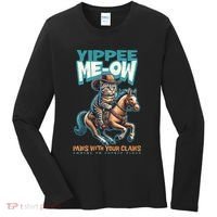 Funny Cat Cowboy Yippee Meow Women's Long Sleeve Shirt thumb 0
