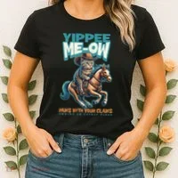 Funny Cat Cowboy Yippee Meow Women's T-Shirt thumb 2