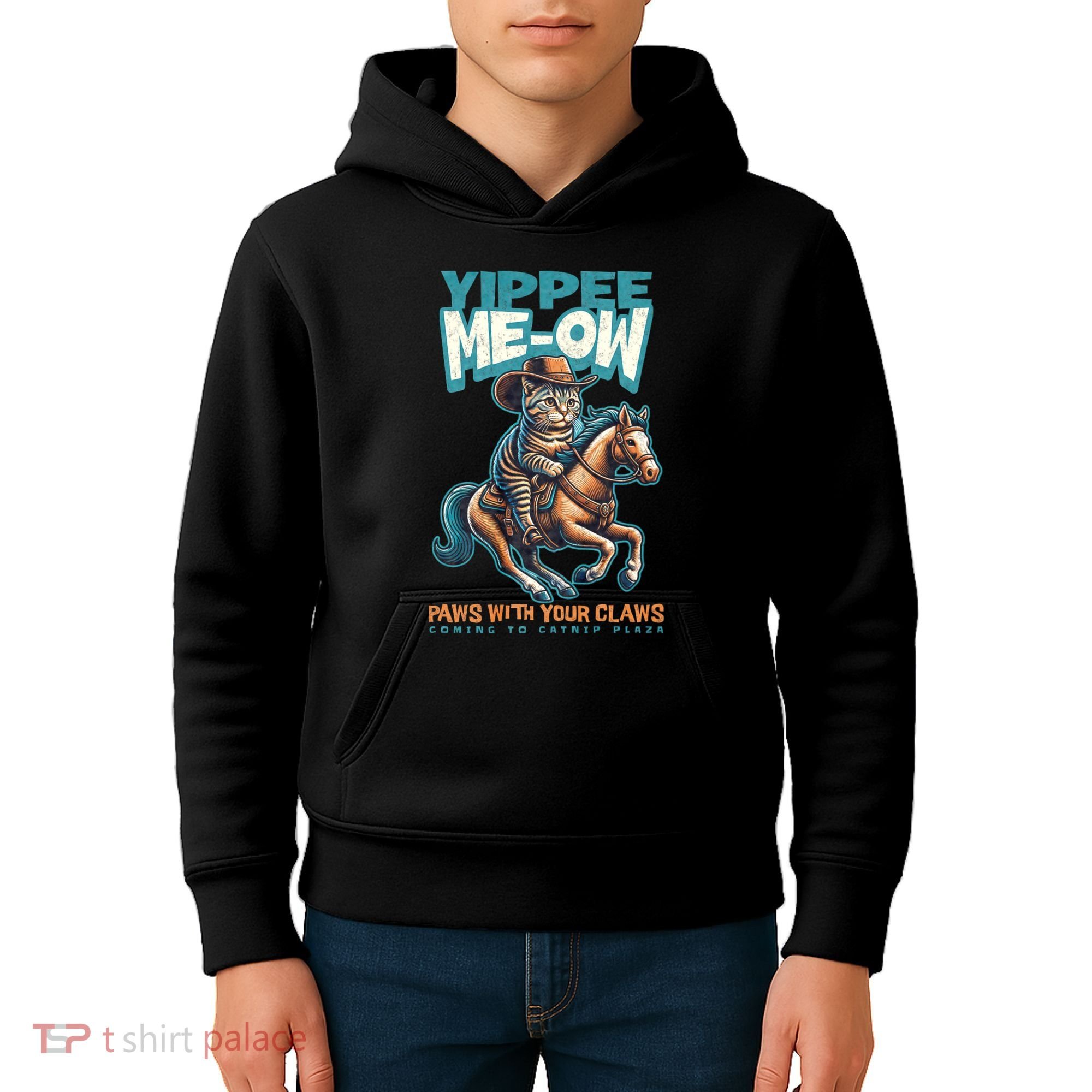 Funny Cat Cowboy Yippee Meow Kids Hoodie