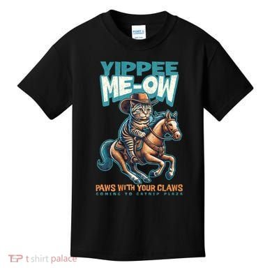 Funny Cat Cowboy Yippee Meow Kids T-Shirt