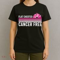 Flat Chested Cancer Free Flower Breast Caner T-Shirt thumb 4