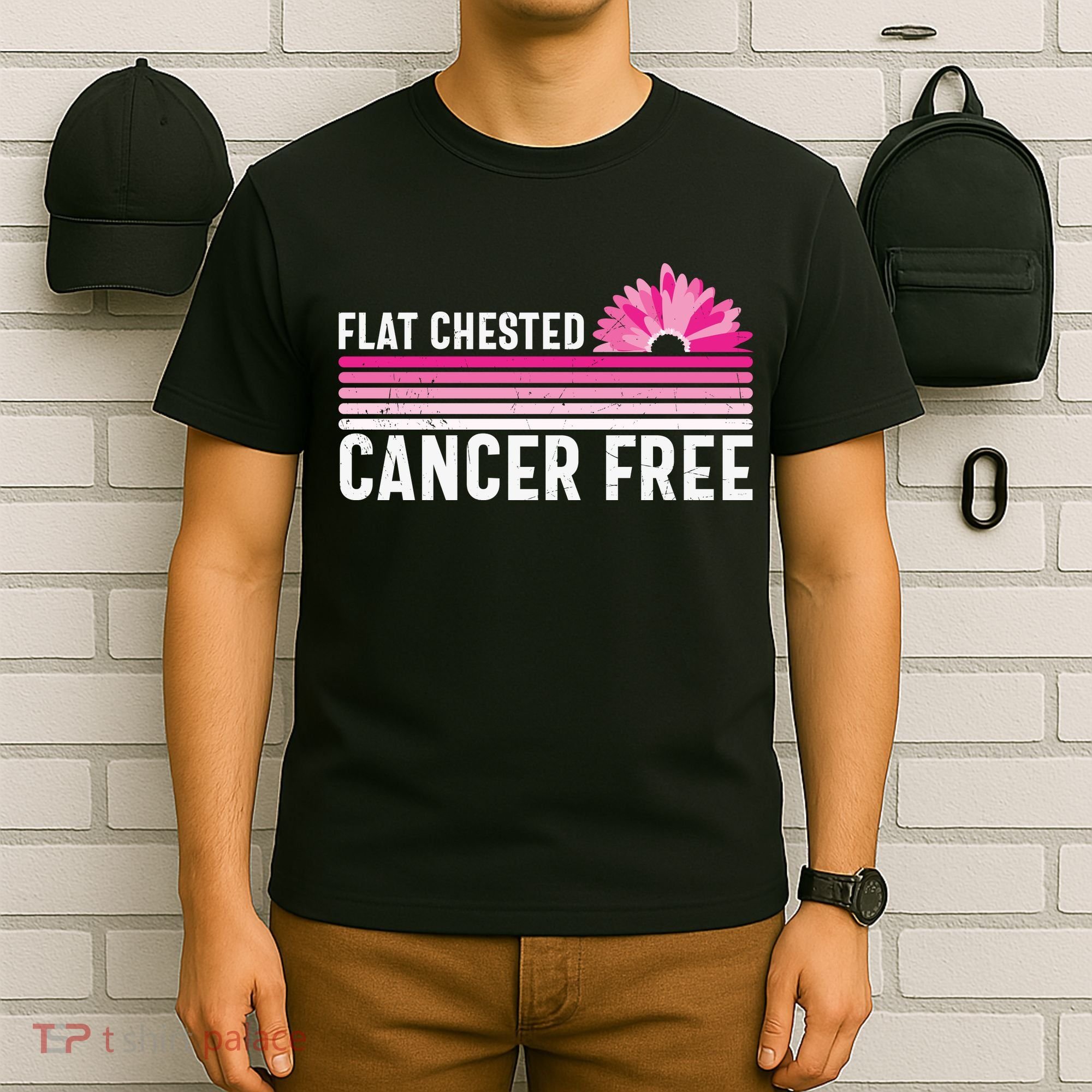 Flat Chested Cancer Free Flower Breast Caner T-Shirt