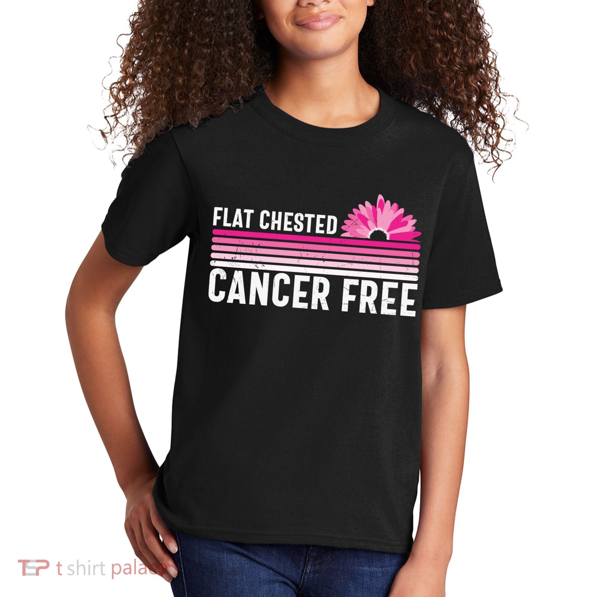 Flat Chested Cancer Free Flower Breast Caner Kids T-Shirt