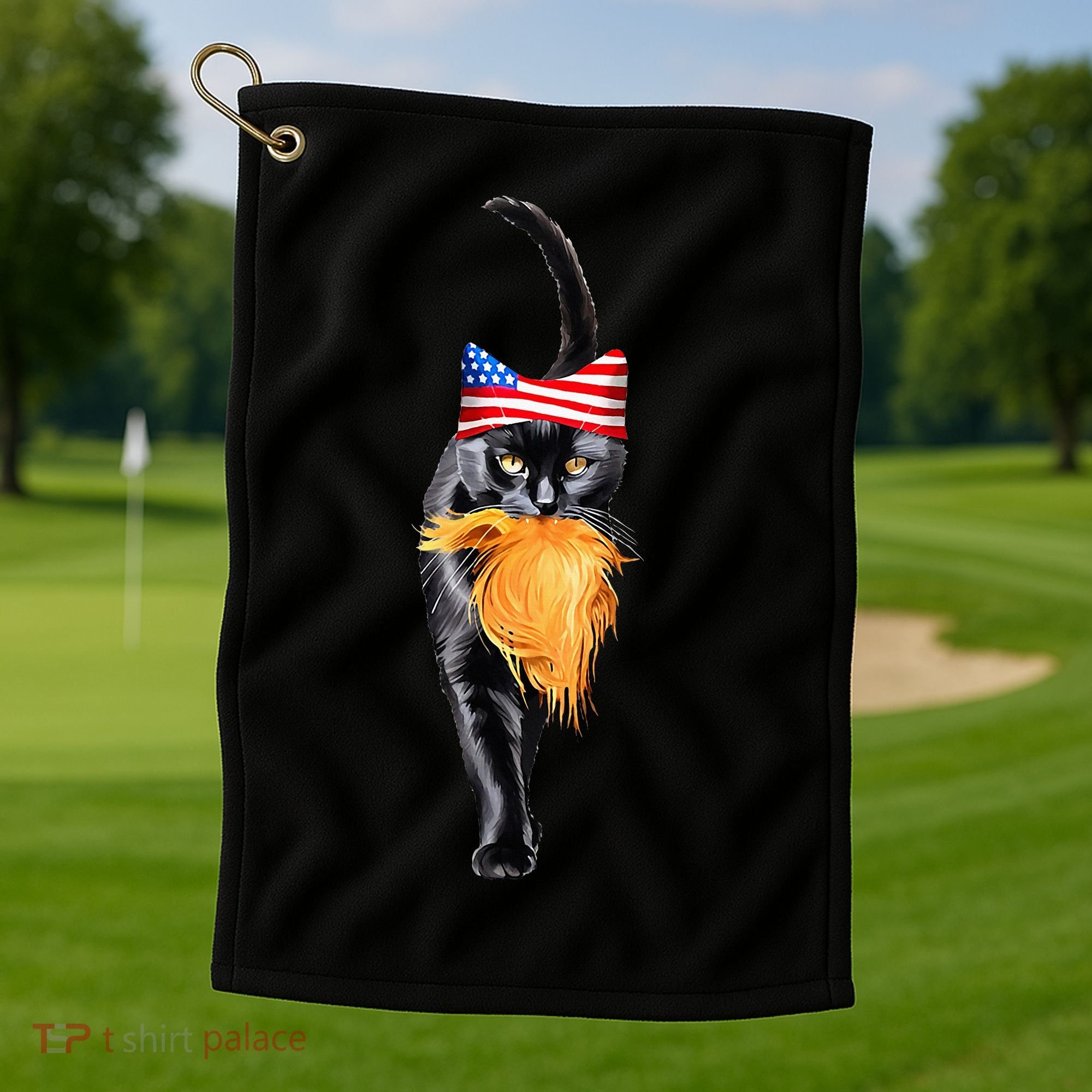 Funny Childless Cat Lady With Trump Hair Vote Kamala 2024 Golf Towel