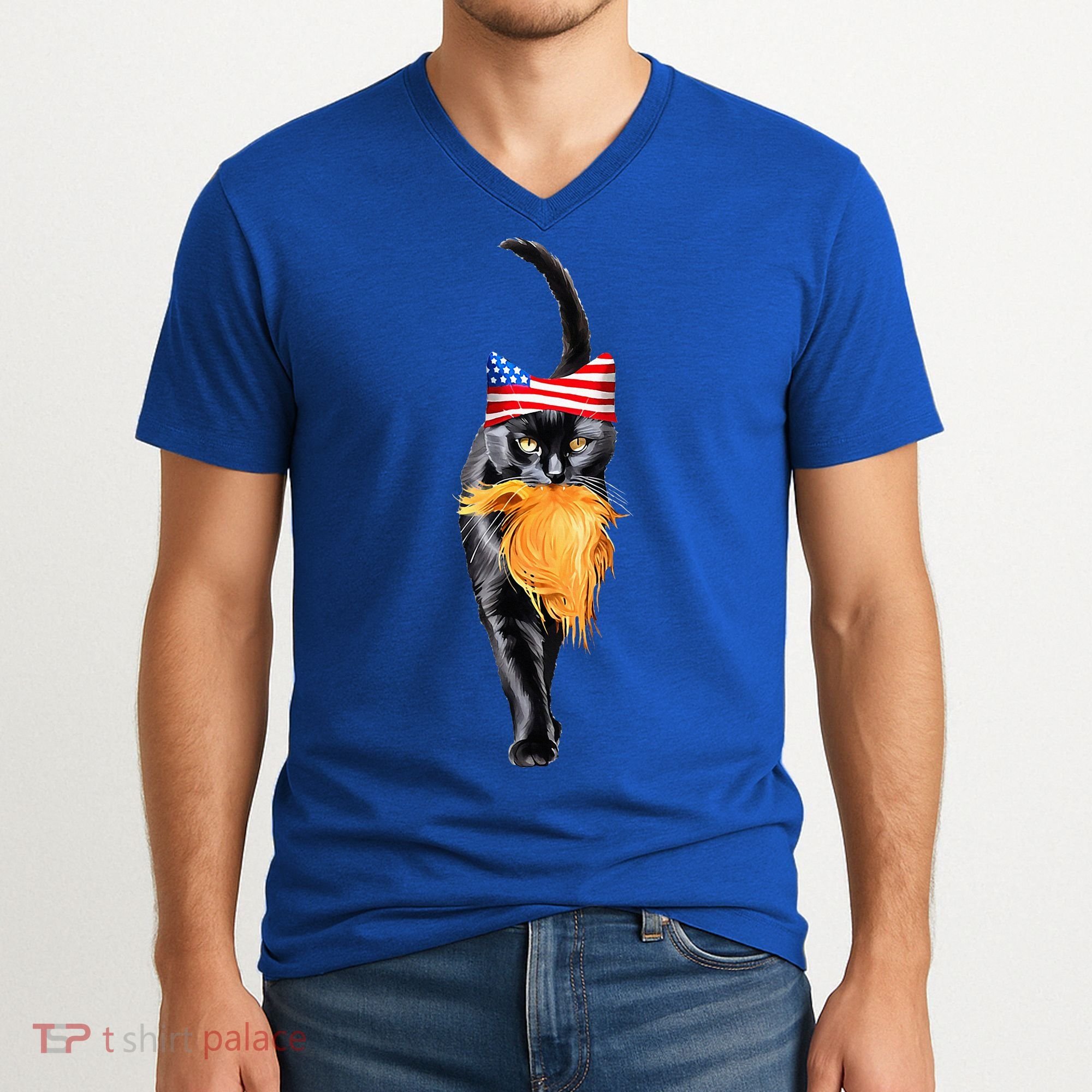 Funny Childless Cat Lady With Trump Hair Vote Kamala 2024 V-Neck T-Shirt