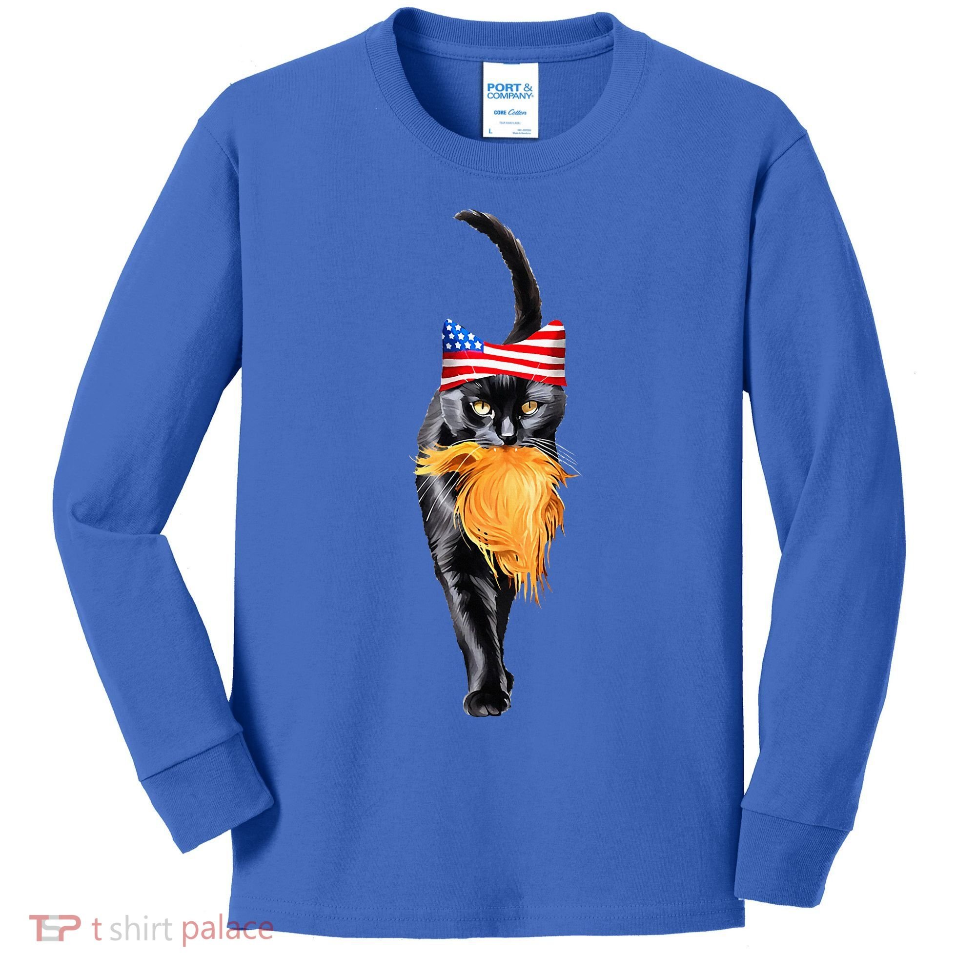 Funny Childless Cat Lady With Trump Hair Vote Kamala 2024 Kids Long Sleeve Shirt