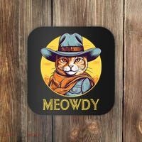Funny Cat Cowboy Cowgirl Meow Howdy Meowdy Coaster thumb 0