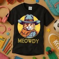Funny Cat Cowboy Cowgirl Meow Howdy Meowdy Kids T-Shirt thumb 3