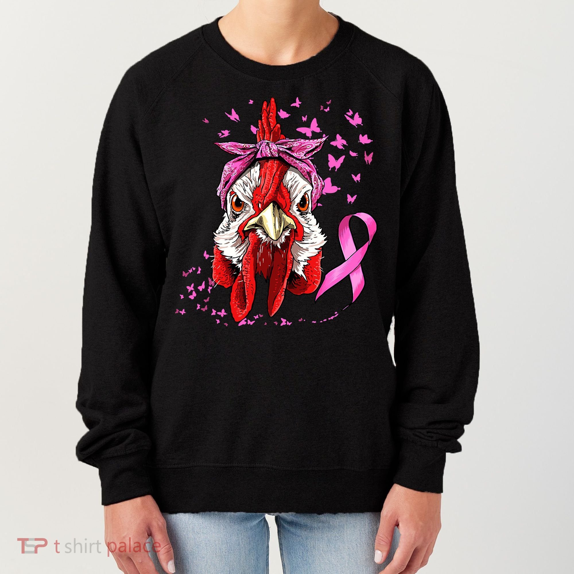 Funny Chicken Chick Breast Cancer Awareness Pink Ribbon Women's Sweatshirt
